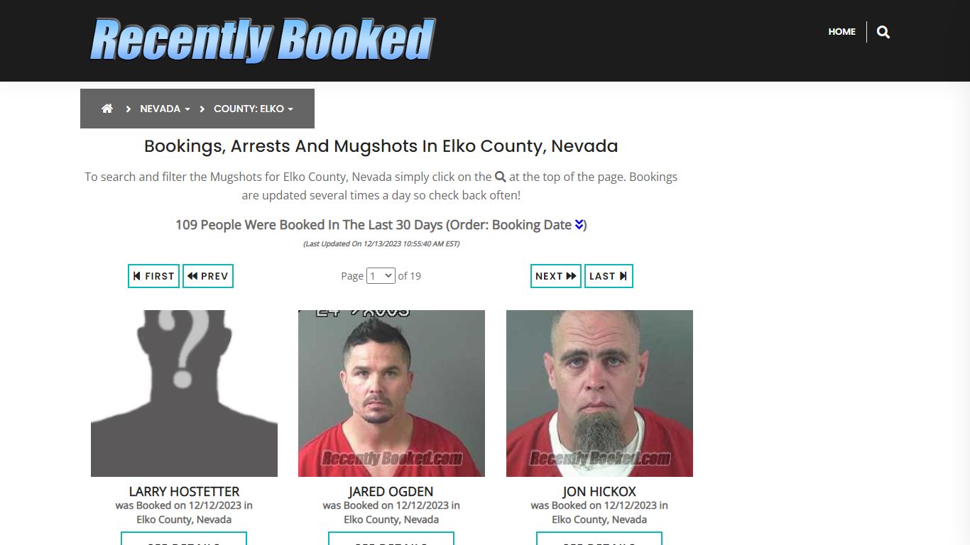 Recent bookings, Arrests, Mugshots in Elko County, Nevada - Recently Booked